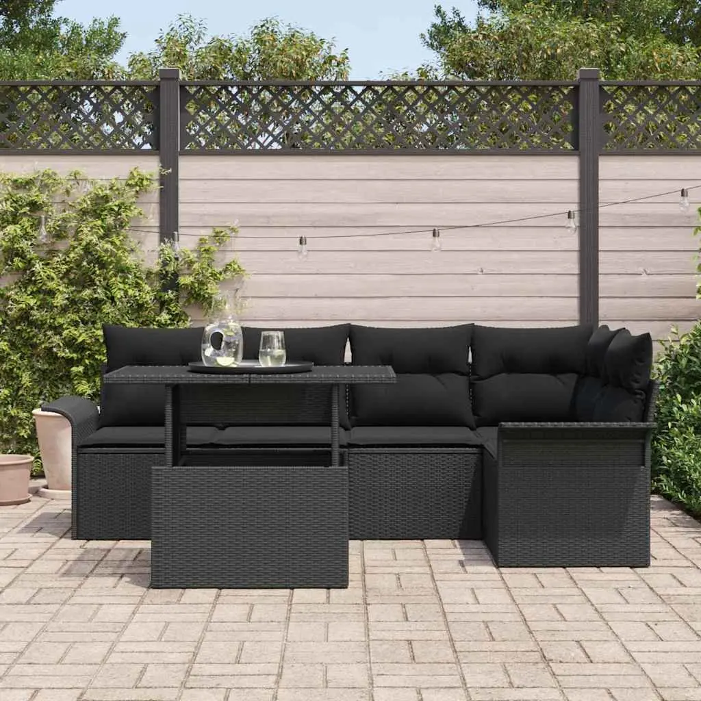 Modular Garden Sofa Set 6 Piece Black Poly Rattan Outdoor Furniture with