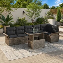 Garden Sofa Set 7pc Outdoor Lounge Furniture Poly Rattan Grey Modular Patio