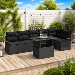 Garden Sofa Set 7 Piece Outdoor Furniture Black Poly Rattan Modular Patio