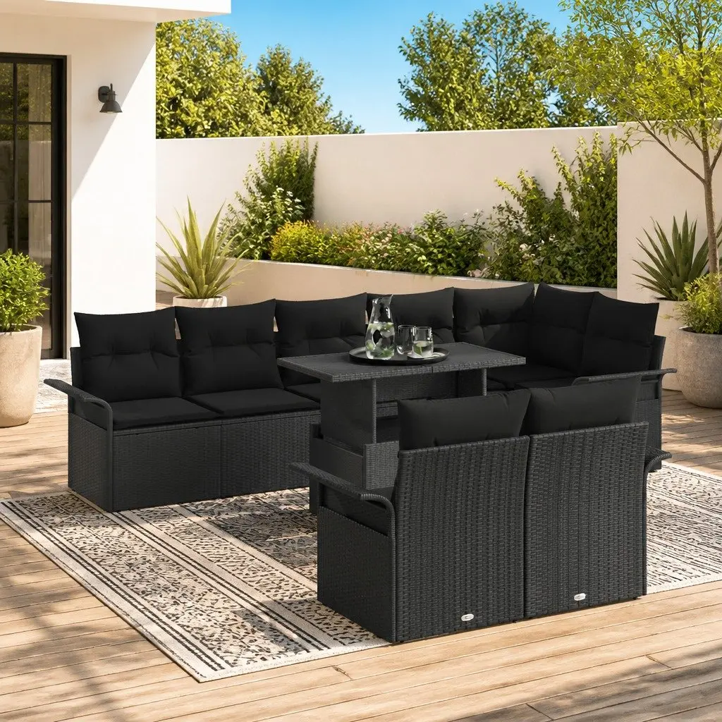Outdoor Garden Sofa Set Modular Poly Rattan 9 Piece with Cushions Black