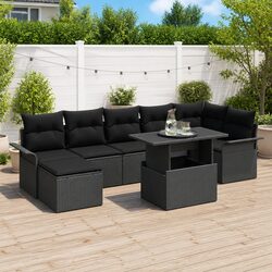 Garden Sofa Set 8 Piece Outdoor Furniture Black Poly Rattan Dining Lounge