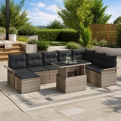 Garden Sofa Set 9 Pieces Grey Poly Rattan Outdoor Furniture with Cushions