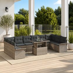 Garden Sofa Set 11 Piece Outdoor Furniture Modular Patio Grey Poly Rattan