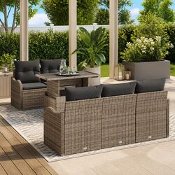 Garden Sofa Set 6 Piece Outdoor Furniture Poly Rattan Grey Seating with Cushions