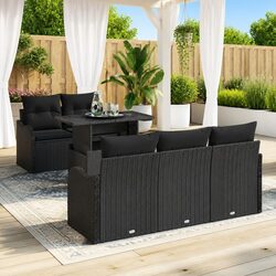 Outdoor Garden Sofa Set 6 Piece Black Poly Rattan Furniture Lounge Dining Seat