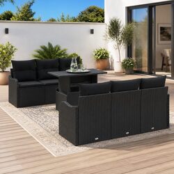 Outdoor Garden Sofa Set 7 Piece Black Poly Rattan Modular Lounge Furniture