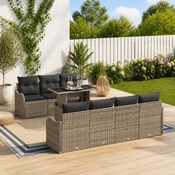 Garden Sofa Set 8 Piece Grey Poly Rattan Outdoor Furniture Patio Seating
