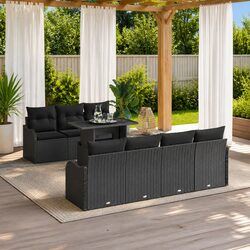 Outdoor Garden Sofa Set 8 Pieces Black Poly Rattan Modular Furniture Cushions