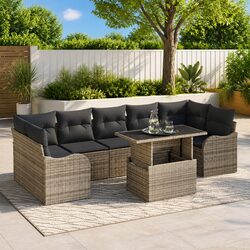 Outdoor Garden Sofa Set 8 Piece Modular Patio Furniture Grey Poly Rattan Seating