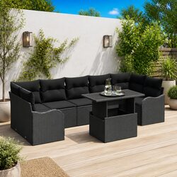 Outdoor Garden Sofa Set 8 Pieces Modular Patio Furniture with Cushions Black
