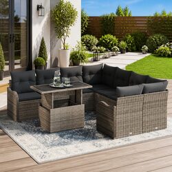 Garden Sofa Set 9 Pieces Modular Outdoor Furniture Grey Poly Rattan Cushions