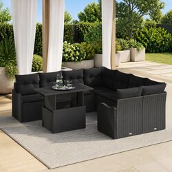 Garden Sofa Set 9 Piece Modular Outdoor Furniture with Cushions Black Poly