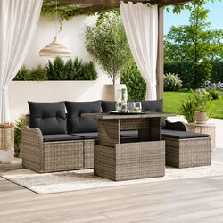 Outdoor Seating Set 6 Pcs Grey Poly Rattan Modular Garden Furniture with