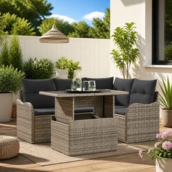 Outdoor Dining Set 5 Piece Grey Poly Rattan Garden Furniture with Cushions