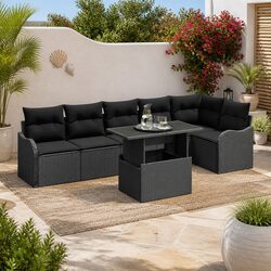 Outdoor Sofa Set 7-Piece Poly Rattan Modular Lounge Garden Patio Furniture Black