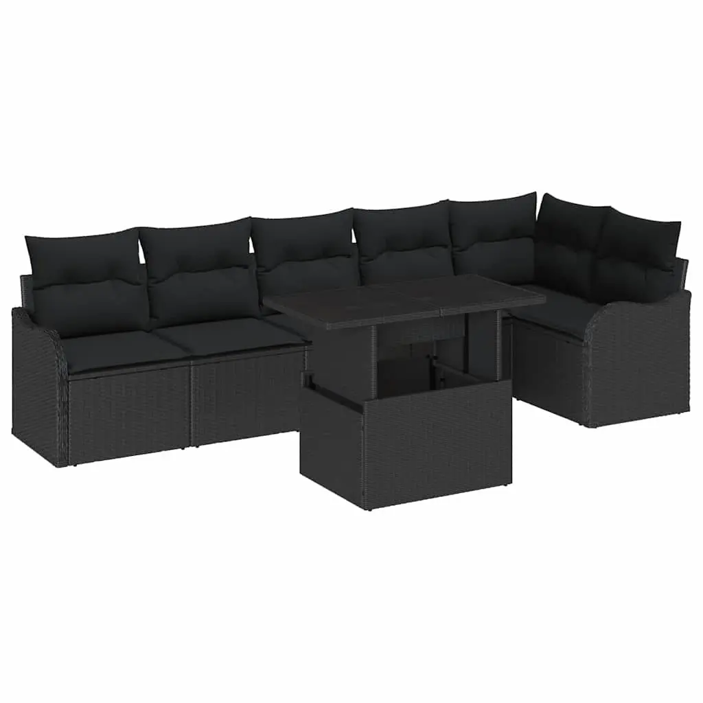Outdoor Sofa Set Modular 7 Piece Black Poly Rattan Garden Patio Lounge Furniture