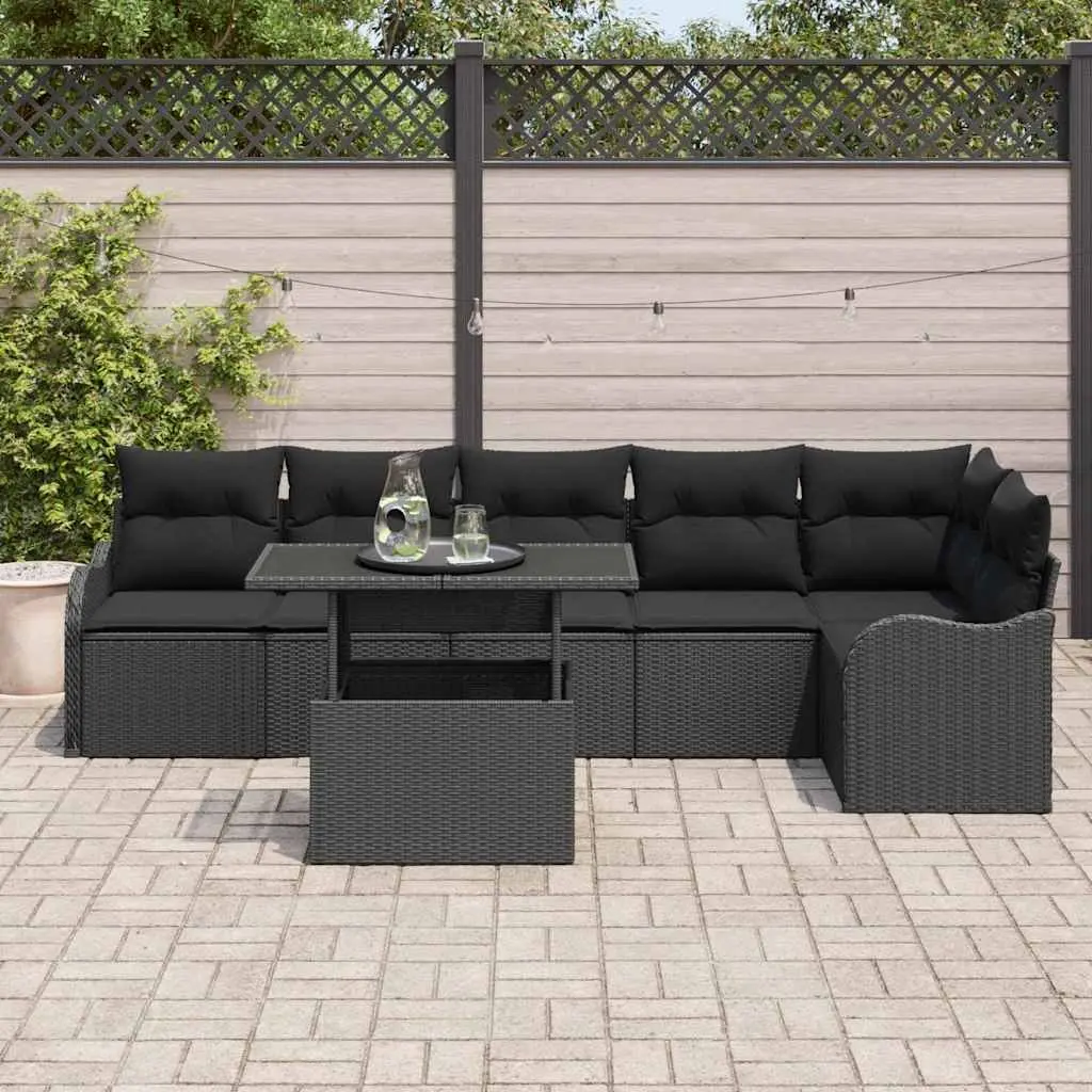Outdoor Sofa Set Modular 7 Piece Black Poly Rattan Garden Patio Lounge Furniture