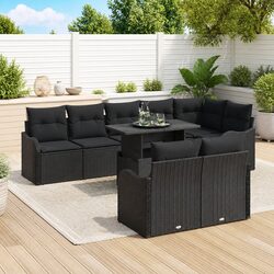 9 Piece Outdoor Lounge Set Black Poly Rattan Garden Furniture Modular Sofa