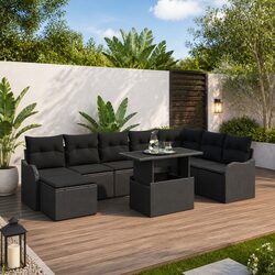 Outdoor Garden Sofa Set 9 Pieces Modular Patio Furniture with Cushions Black