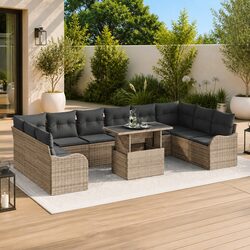 Garden Sofa Set 11 Piece Modular Outdoor Furniture Grey Poly Rattan Sectional