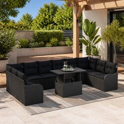 Outdoor Garden Sofa Set 11 Piece Modular Patio Furniture Black Poly Rattan with