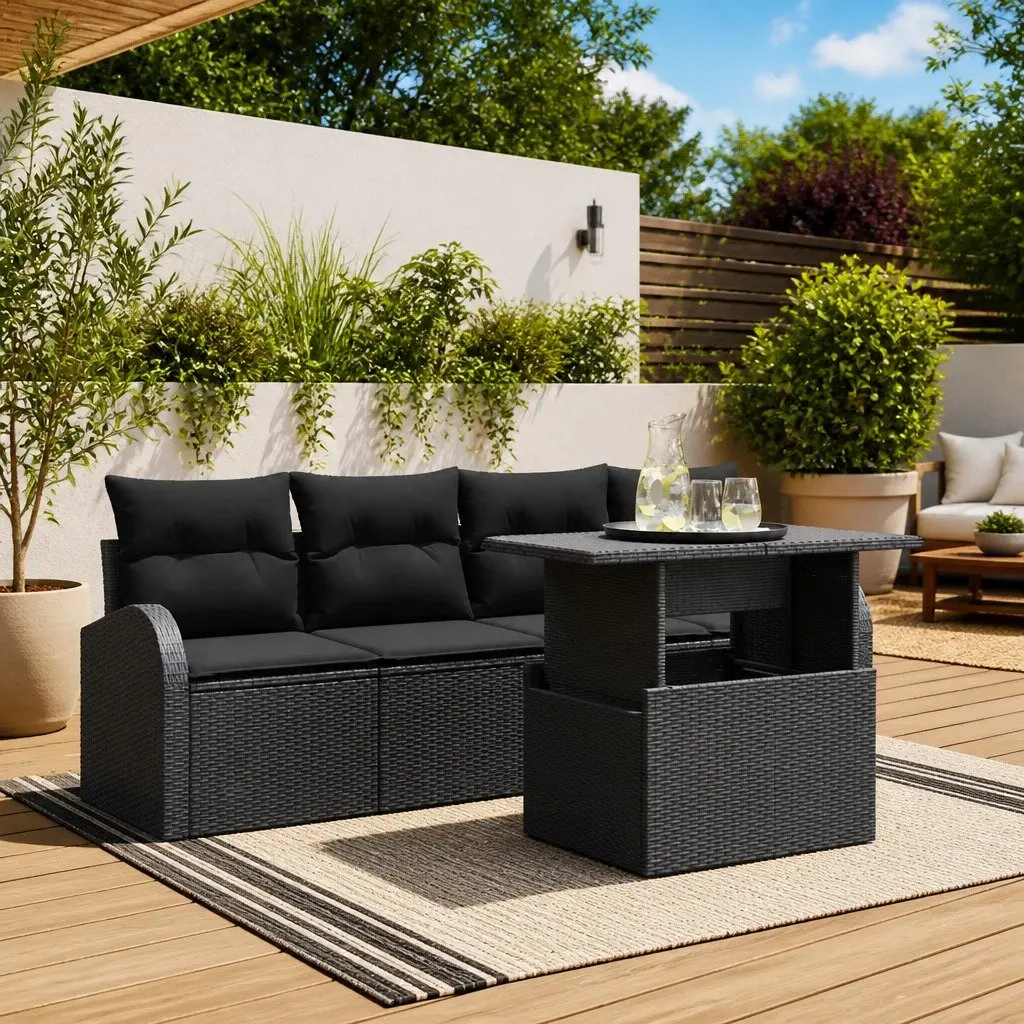 Garden Sofa Set Modular 5 Piece Outdoor Furniture Poly Rattan Black