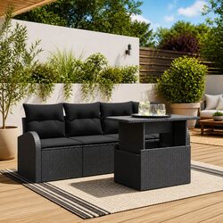 Garden Sofa Set 5 Piece Outdoor Furniture Poly Rattan Modular Black Lounge