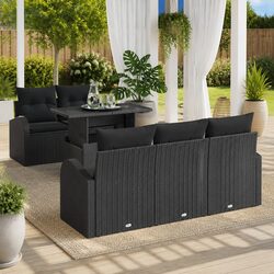 Garden Sofa Set 6 Piece Outdoor Modular Furniture Black Poly Rattan Patio