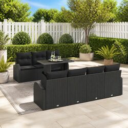 Outdoor Garden Sofa Set 8 Piece Rattan Patio Furniture with Cushions Black