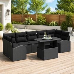 Modular Garden Sofa Set 8 Pieces Black Poly Rattan Outdoor Furniture with
