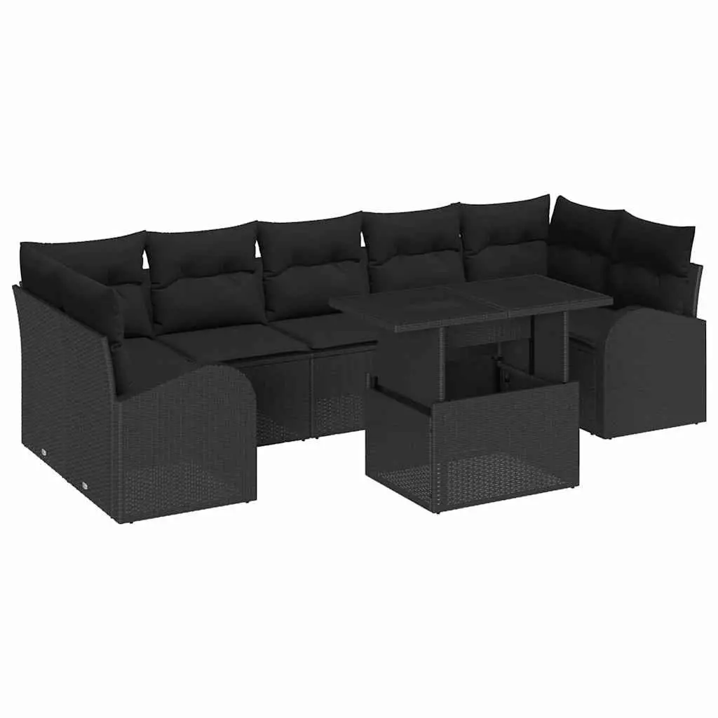 Modular Garden Sofa Set 8 Pieces Black Poly Rattan Outdoor Furniture with