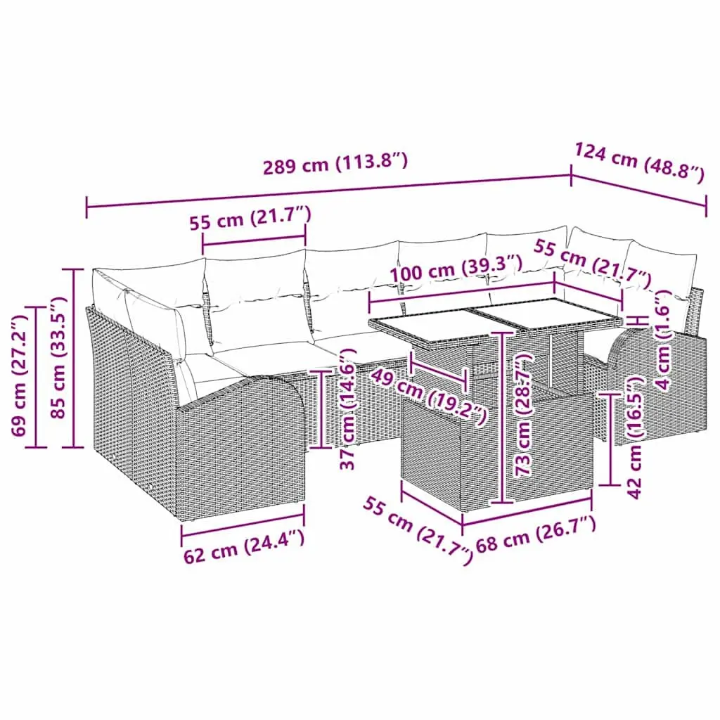 Modular Garden Sofa Set 8 Pieces Black Poly Rattan Outdoor Furniture with