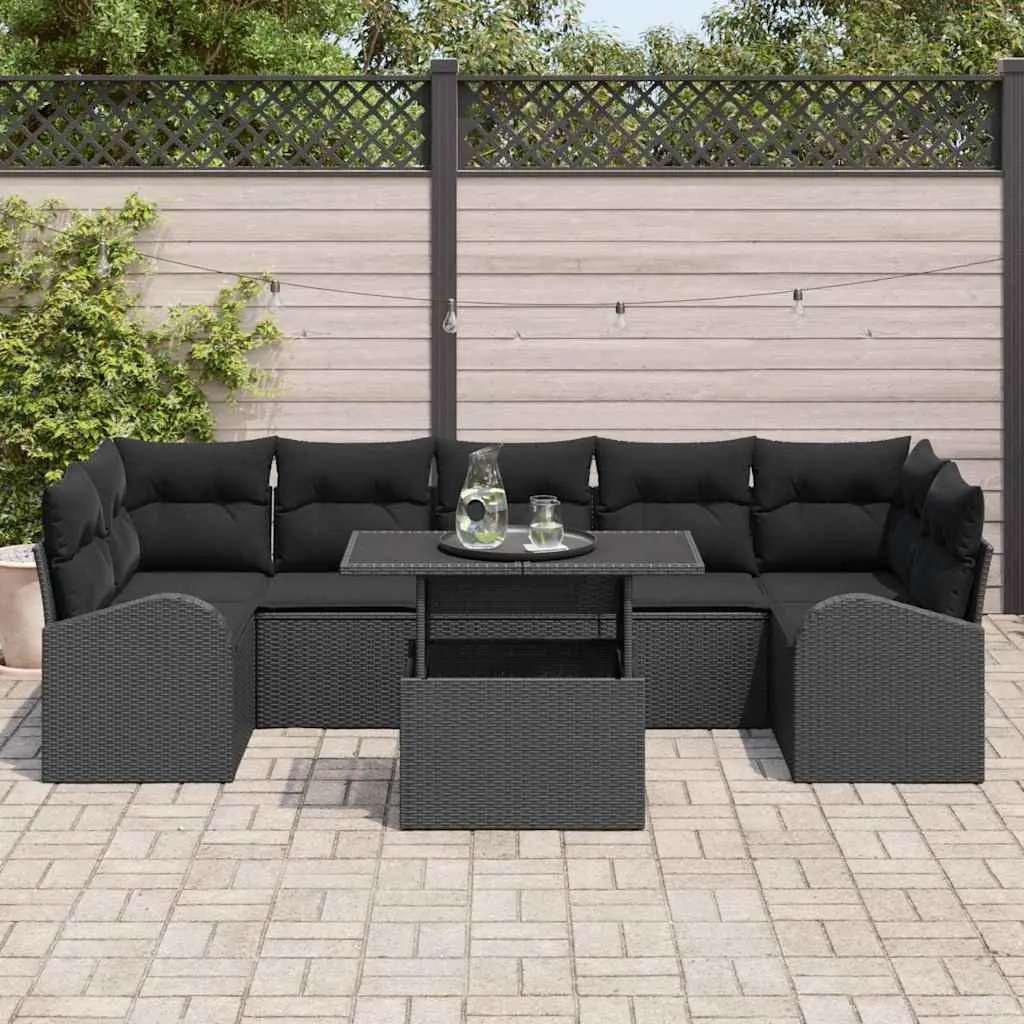 Modular Garden Sofa Set 8 Pieces Black Poly Rattan Outdoor Furniture with