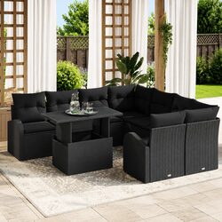 9 Piece Outdoor Garden Sofa Set Black Poly Rattan Modular Furniture with