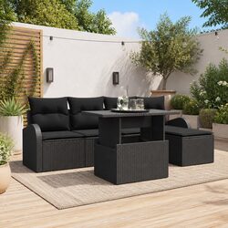 Garden Sofa Set 6pcs Modular Outdoor Furniture Black Poly Rattan with Cushions