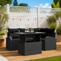 Garden Sofa Set 5 Piece Modular Outdoor Furniture Black Poly Rattan with