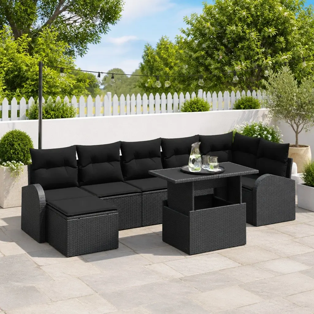 Modular Garden Sofa Set 8 Pieces Black Outdoor Seating Poly Rattan