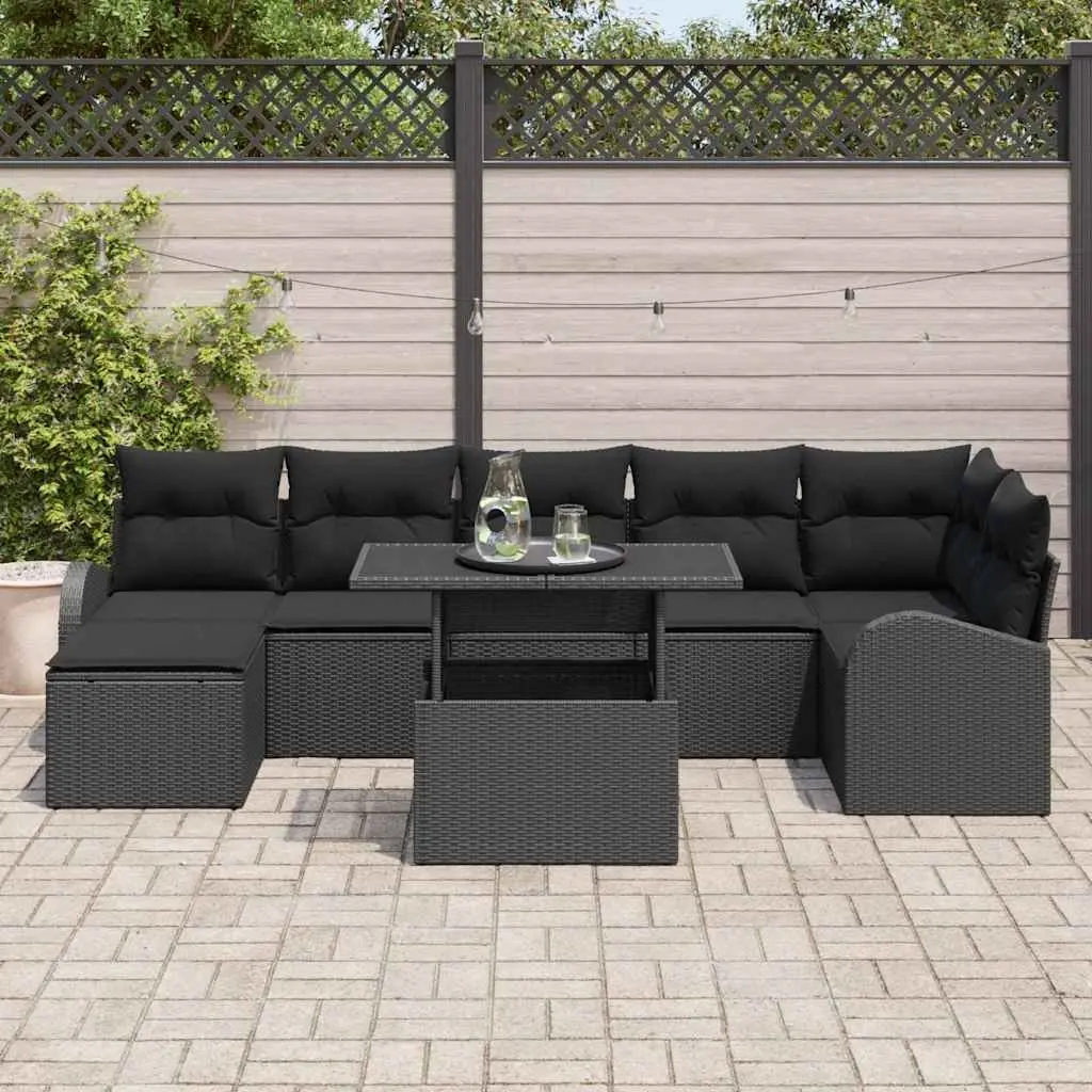 Modular Garden Sofa Set 8 Pieces Black Outdoor Seating Poly Rattan