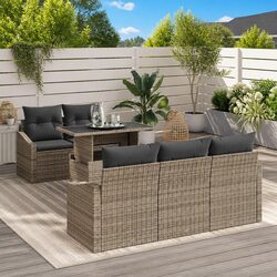 Outdoor Garden Sofa Set 6 Piece Modular Sectional Grey Poly Rattan Furniture
