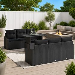 Garden Sofa Set 7 Piece Outdoor Seating Black Poly Rattan with Storage Modular
