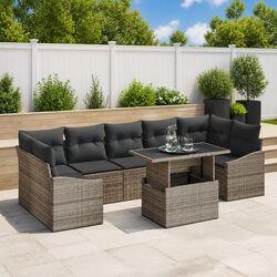 Outdoor Sofa Set 8 Piece Modular Garden Furniture Grey Poly Rattan Seating