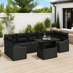 Outdoor Sofa Set 8 Piece Modular Garden Seating Black Poly Rattan with Cushions