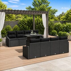 Outdoor Garden Sofa Set 7 Pieces Black Modular Seating Furniture with Cushions