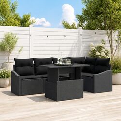 Outdoor Garden Sofa Set 6 Pieces Modular Black Poly Rattan Furniture with