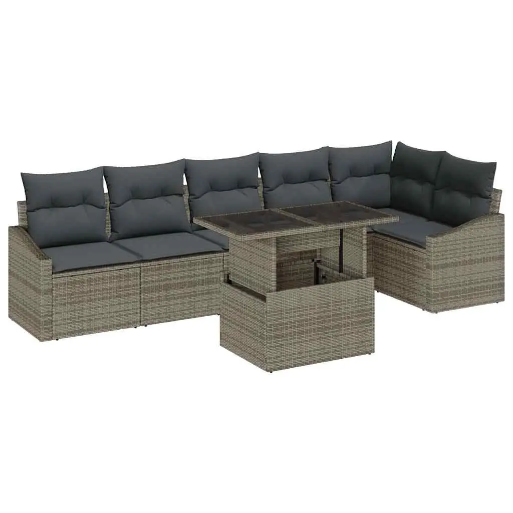 Outdoor Sofa Set Modular 7 Piece Grey Poly Rattan Furniture with Cushions