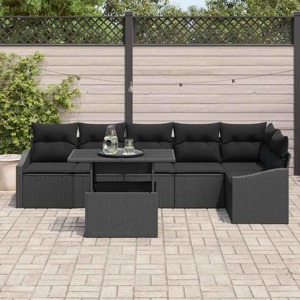 Modular Garden Sofa Set 7 Piece Black Poly Rattan with Cushions