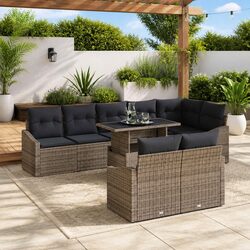 Outdoor Garden Sofa Set 9 Piece Modular Corner Sectional with Cushions Grey