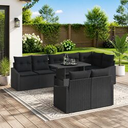 Modular Garden Sofa Set 9pcs Black Poly Rattan Outdoor Furniture with Cushions