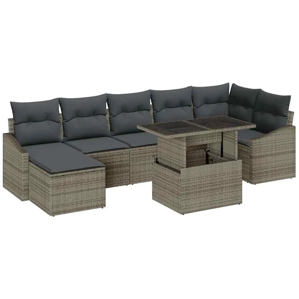 Garden Sofa Set 8 Pieces Modular Grey Poly Rattan Outdoor Seating with Cushions