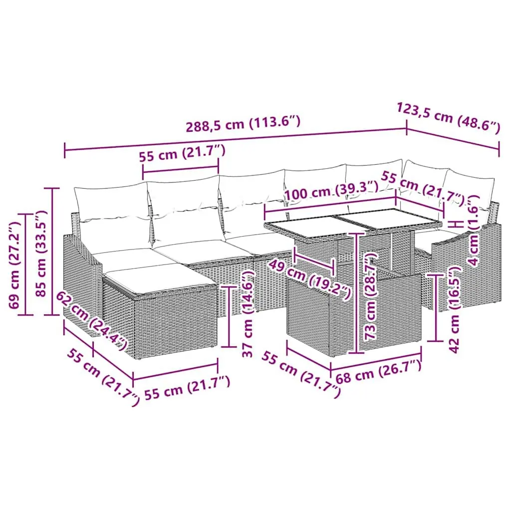 Garden Sofa Set 8 Pieces Modular Grey Poly Rattan Outdoor Seating with Cushions